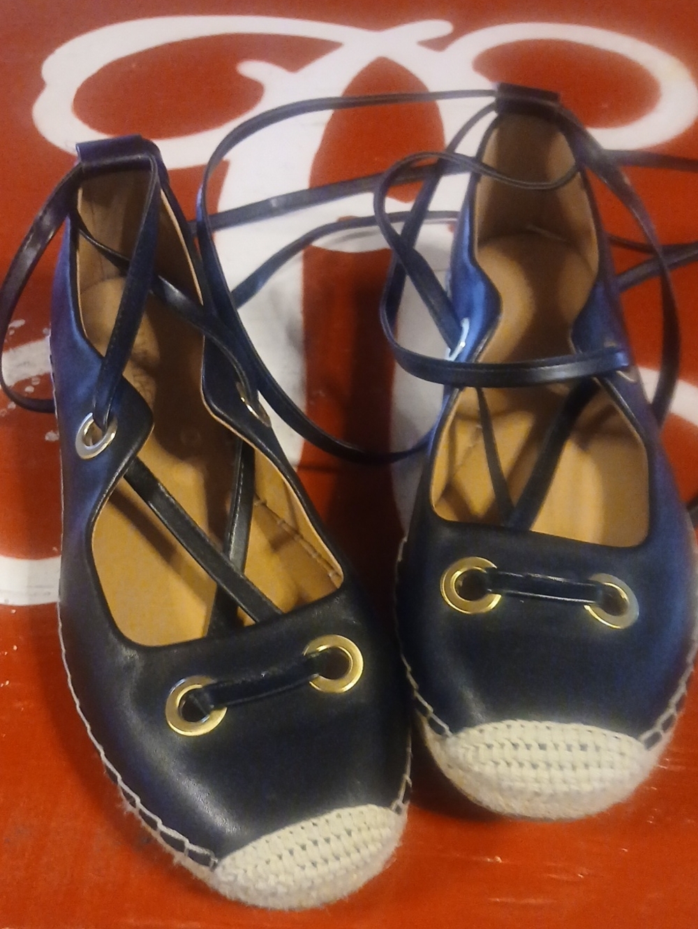 Crown Vintage Black Lace-Up Espadrille Flats